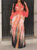 Load image into Gallery viewer, Women's Dress 2025 Fashion Summer New Vestidos Para Mujer Women's Vacation Elegant Style Long Sleeve Split Printed Slit Dresses