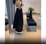 Load image into Gallery viewer, Women's Dress 2024 Summer Women's Clothing Fashion Elegant V-neck Casual Black and White Contrast Sleeveless Loose Long Dresses