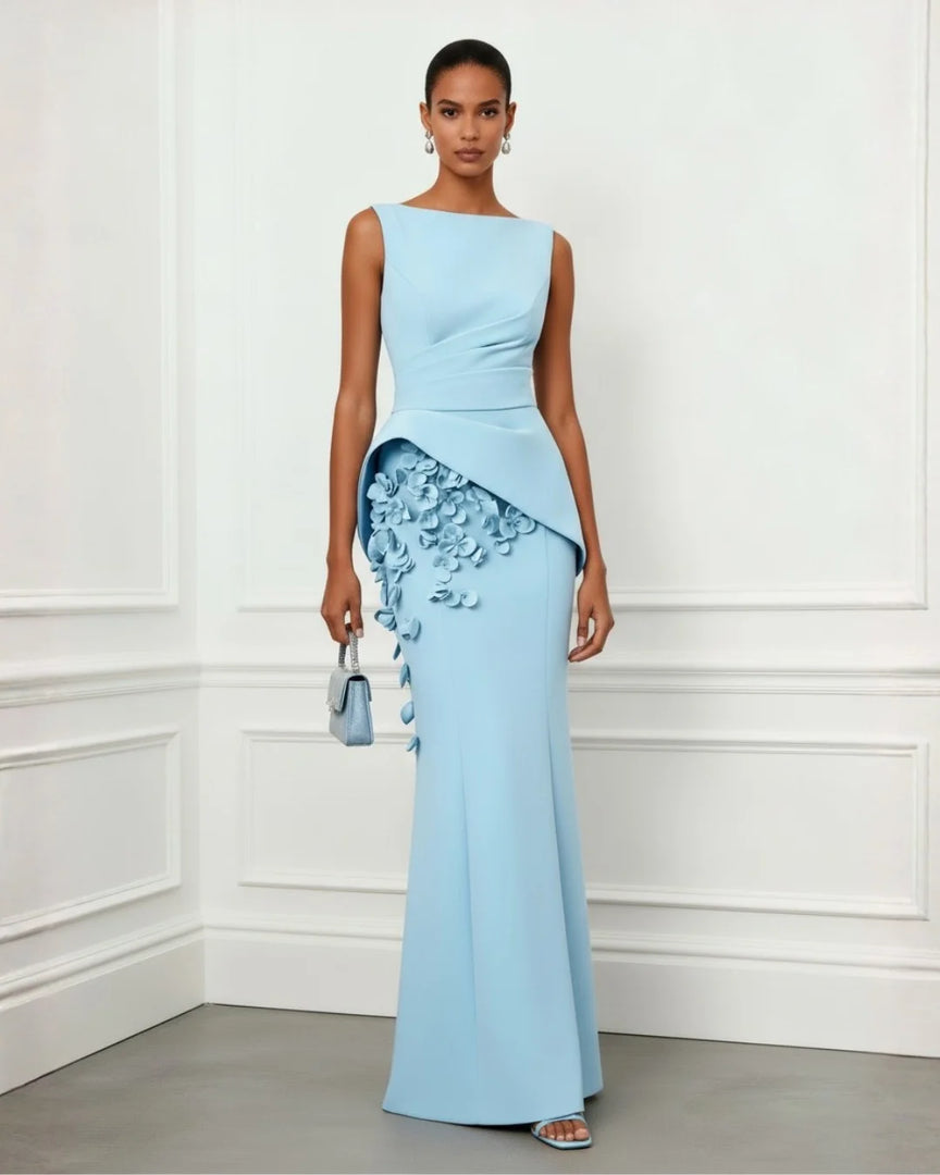 Elegant Dresses For Women High Neck Blue Evening Dress Cocktail Dress Formal Prom Wedding Party Dress Long Sleeves Customized