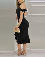 Load image into Gallery viewer, Women's Dress Sexy Solid Sexy Off Shoulder Ruffle Hem Slit Formal Dress Midi Dresses Cocktail Dress Wedding Guest Dress