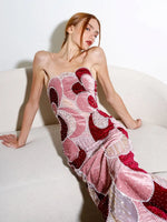 Load image into Gallery viewer, Dresses For Woman Cocktail Dress Pink Burgundy Strapless Abstract Floral Beaded Velvet Midi Gown  Vestidos De Fiesta Elegantes