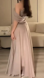 Load image into Gallery viewer, Arabia Dubai Modern Women's Long Velvet Dresses For Occasions Simply Draped Chiffon Ruffle Prom Gown فستان ماركة
