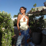Load image into Gallery viewer, Women Top Floral Printed Spaghetti Strap Corset Top U-Neck Fishbone Boned Cinched Waist Irregular Hem Retro Vacation Camisole
