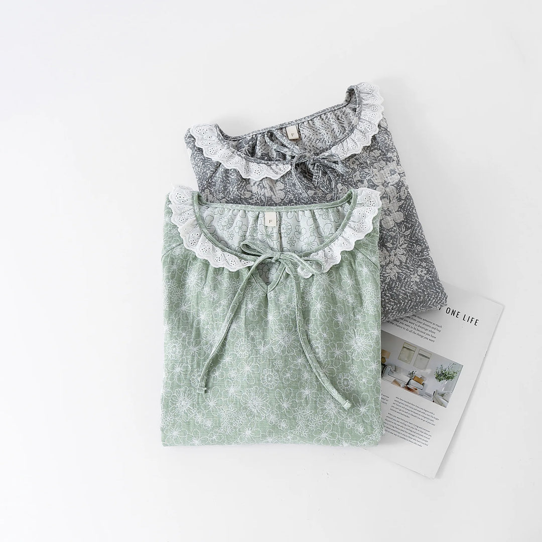 Nightwear Dresses for Women Spring and Summer Cute Sweet Fresh Style Fiber Casual Sleepwear Long Sleeved Night Gown