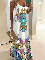 Load image into Gallery viewer, Vacation Dress for Women Floral Paisley Abstract Print Sleeveless Shift Dress Round Neck Summer Casual Maxi Dress Beach Party