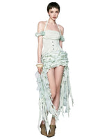 Load image into Gallery viewer, Women Ruffles Draped Dress Three Piece Sets Sexy Halter Neck Folds Ruffled Dress+Lace-up Corset Top+Shorts Suits Party Cocktail