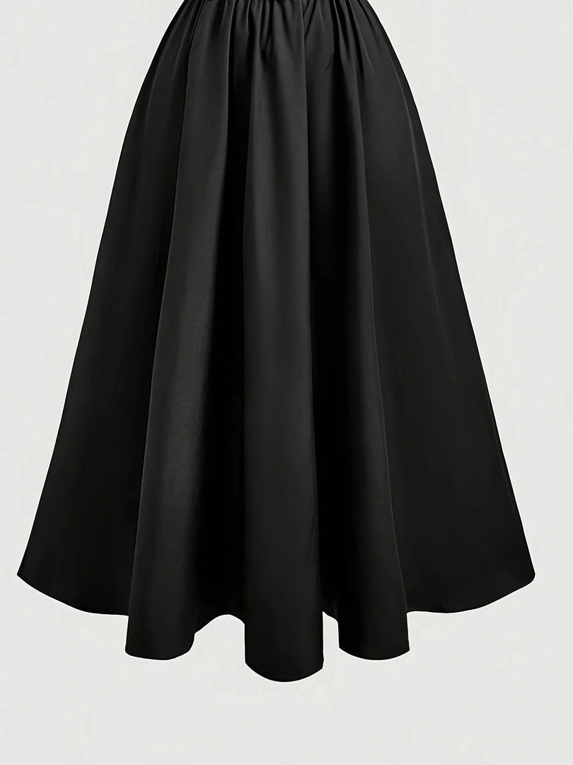 New Style Women's Dress, Professional Wear, Work Attire, Slim-Fit Dress, French Style, Elegant, Preppy Style, Sleeveless, Puffy Skirt, Long Dress, Solid Color, Women's Dress, Belt Not Included