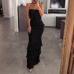 Load image into Gallery viewer, Womens Dresses 2024 Summer Fashion Temperament Solid Color Sexy Bandeau Sleeveless Slim Fit Shirred Ruffle Layered Long Dress