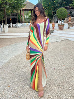 Load image into Gallery viewer, Women's Dresses Rainbow Outerwear Print Bodycon Maxi Dress Long Sleeve Summer Trendy High Slit Casual Evening Gown Woman Clothes