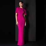 Load image into Gallery viewer, Wedding Guest Dresses for Women 2025 O Neck Cape Rose Red Formal Evening Gown Column Floor Length Mother of the Bride Dress Long