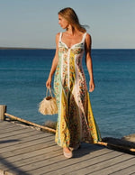 Load image into Gallery viewer, Women Elegant Sleeveless Party Dresses Casual Deep V Neck Maxi Dress Sexy Ladies  Backless High Waist Print Dress Vestidos
