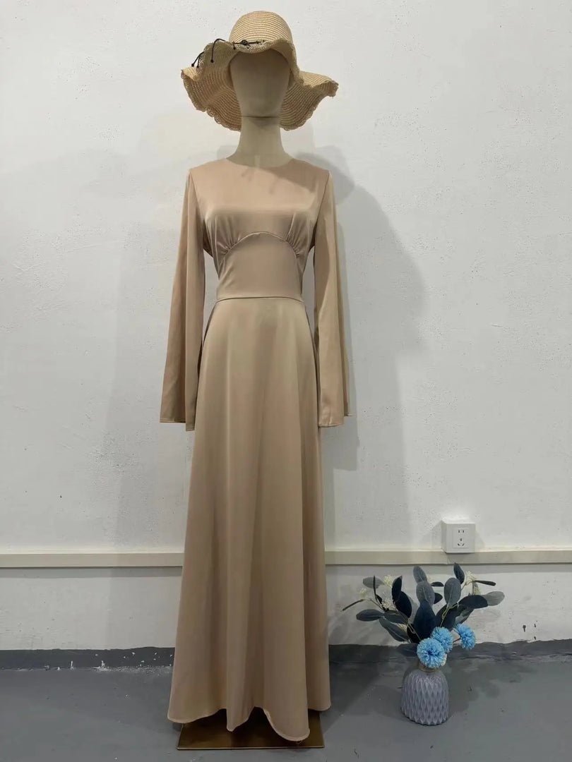 Elegant Evening Dresses For Women 2025 Summer Fashion New O Neck Long Sleeve Slim Waist-hugging Straps Robe Female Party Vestido