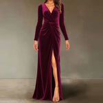 Load image into Gallery viewer, Velvet Dress for Women 2025 Autumn Winter New V-neck Slim Twist High Waist Evening Dress Sexy Solid Color Pleated A-line Dresses
