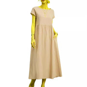 Dresses for Women  Cotton Linen Midi Casual  Short Sleeve Loose A-Line Sundress with Pockets  Solid Color Oversized Long Dress