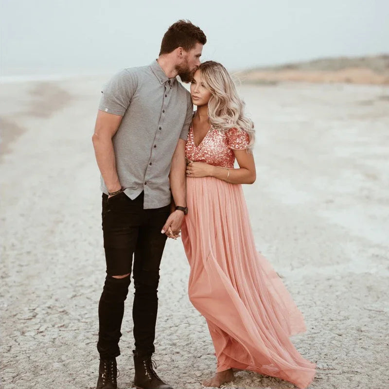 Maternity Dress Women Pregnants Sexy Photography Props Short Sleeve Solid Lace Long  Art Photo  Clothes