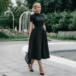 Load image into Gallery viewer, Women Elegant Black Dress Half High Collar High Waist A-Line Dresses Slim Fit Midi Dress Office Lady Female Solid Vestidos Robe