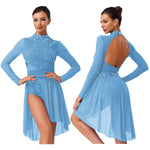 Load image into Gallery viewer, Womens Gymnastics Lyrical Ballet Dance Glittery Rhinestone Dress Ruched Backless Leotard Dresses Contemporary Dance Costumes