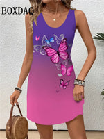 Load image into Gallery viewer, Dresses For Women 2025 Women Vacation Beach Summer Vest Butterfly Flowers Loose Dress Sundress Casual 3D Print Sleeveless Dress