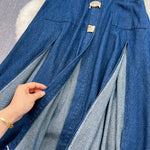 Load image into Gallery viewer, Denim Dress Women Long Dresses Turn Down Collar Sleeveless Party Club Hollow Out Jeans High Waist Slim Single Breasted Vestidos