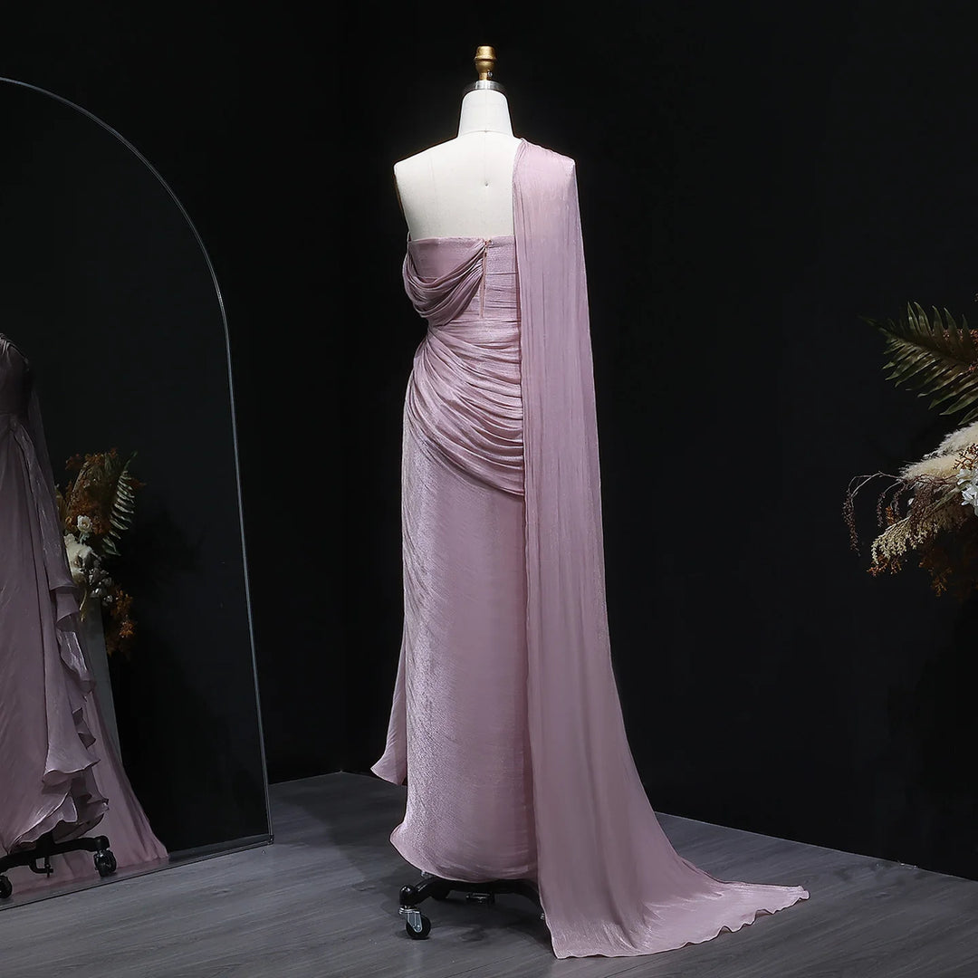 Sharon Said 2026 Women's Elegant Evening Dresses with Draped Cape Formal Birthday Gown Pink One Shoulder Arabic SF199 Customized