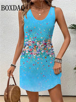 Load image into Gallery viewer, Dresses For Women 2025 Women Vacation Beach Summer Vest Butterfly Flowers Loose Dress Sundress Casual 3D Print Sleeveless Dress