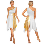 Load image into Gallery viewer, Women Church Choir Worship Praise Dress Modern Lyrical Dance Performance Costume One Shoulder Irregular Hem Dresses Dancewear