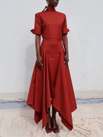 Load image into Gallery viewer, Women's Formal Evening Gowns Red Asymmetric Skirt Evening Dresses Elegant Party Dresses Tie Neck Blouse &amp; High Waist Maxi Set