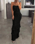 Load image into Gallery viewer, Womens Dresses 2024 Summer Fashion Temperament Solid Color Sexy Bandeau Sleeveless Slim Fit Shirred Ruffle Layered Long Dress