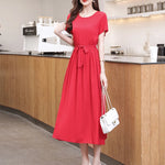Load image into Gallery viewer, New Fashion Summer Dresses For Women 2025 Elegant Casual Short Sleeve Midi Dress Soild Colour Women Clothing