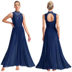 Load image into Gallery viewer, Womens Lyrical Dance Dresses Mock Neck Wide Hemline Shiny Rhinestones Maxi Dress Sleeveless Modern Contemporary Leotard Dresses
