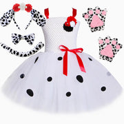 Dalmatian Costume Kids Cute Flowers Spotted Dog Tutu Dress Toddler Girls Halloween Festival Party Animal Puppy Dress Up Outfits